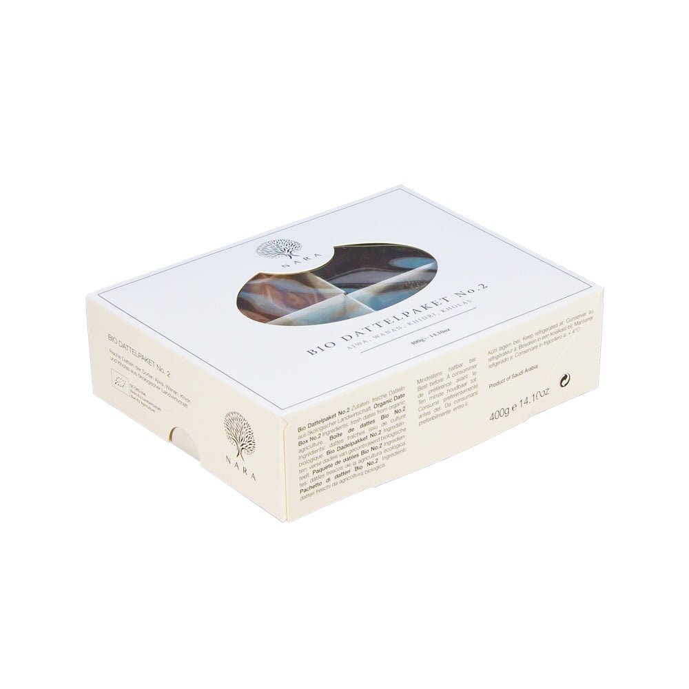 Cutie cadou de 400g cu curmale organice mix de degustare Nr. 2